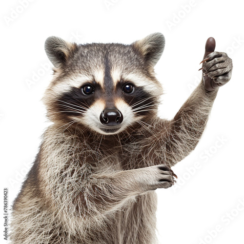 A raccoon giving a thumbs up on white background,png