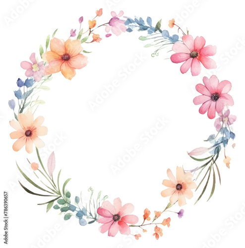 PNG Little flower circle border pattern wreath white background © Rawpixel.com