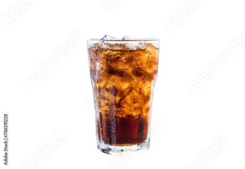 glass of cola with ice isolated on white 