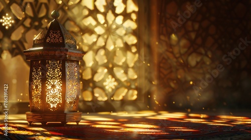 Detailed Arabic lantern with play of light and shadow.
