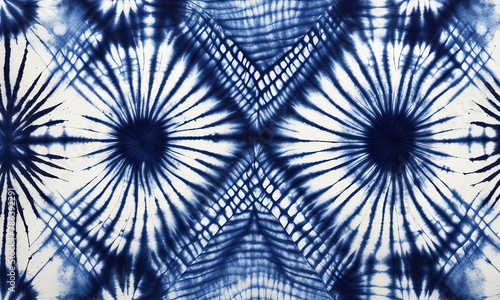 Shibori tie-dye pattern blue and white dyed fabric - nodular batik photo