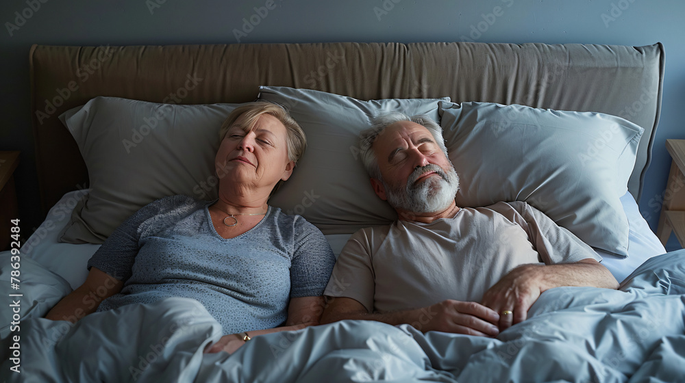 Lovely mature couple sleeping together in bed at home Stock 写真 | Adobe
