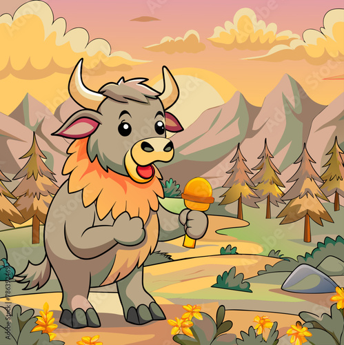 colorful buffalo vector,buffalo, cow, animal, cartoon, vector, cute, kawai, forest, icecream