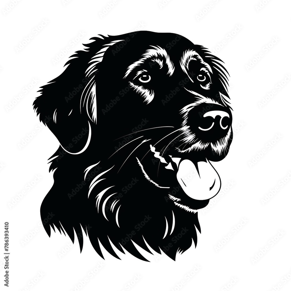 Golden retriever face silhouette, solid black, illustrator, no color, white background сreated with Generative Ai Golden retriever face silhouette, solid black, illustrator, no color, white background сreated with Generative Ai
