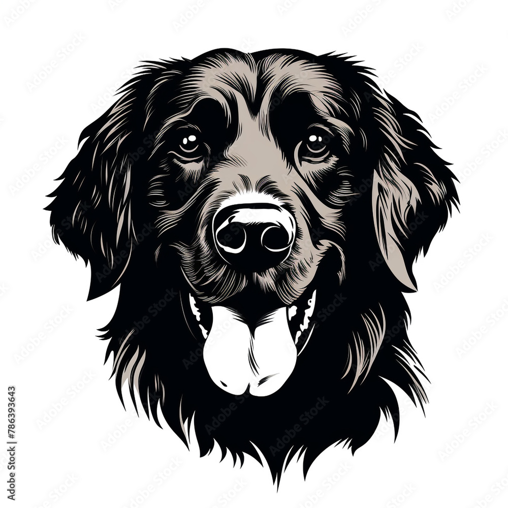 Golden retriever face silhouette, solid black, illustrator, no color, white background сreated with Generative Ai