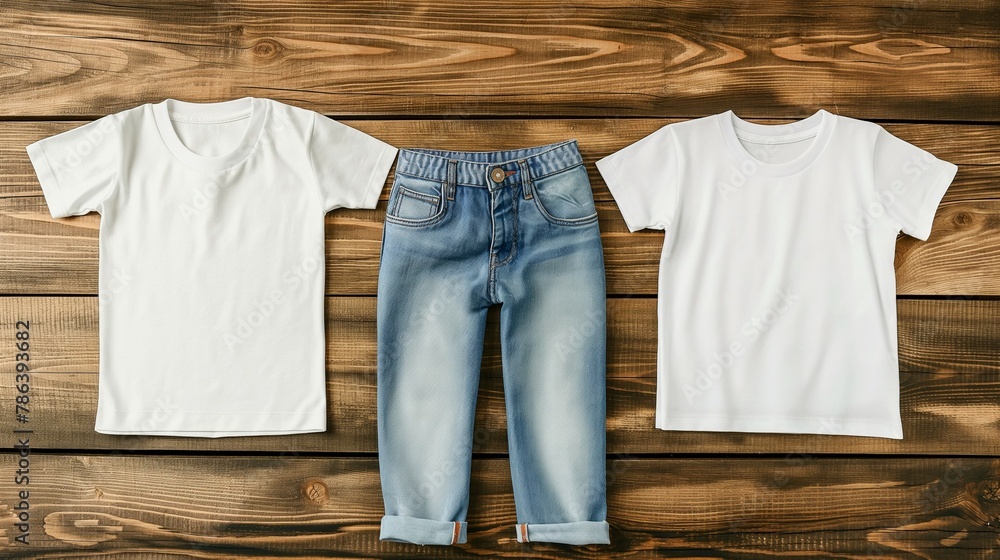 Baby, infant, children's t-shirt mockup, summer white short-sleeved t-shirt Baby, infant, children's t-shirt mockup, summer white short-sleeved t-shirt