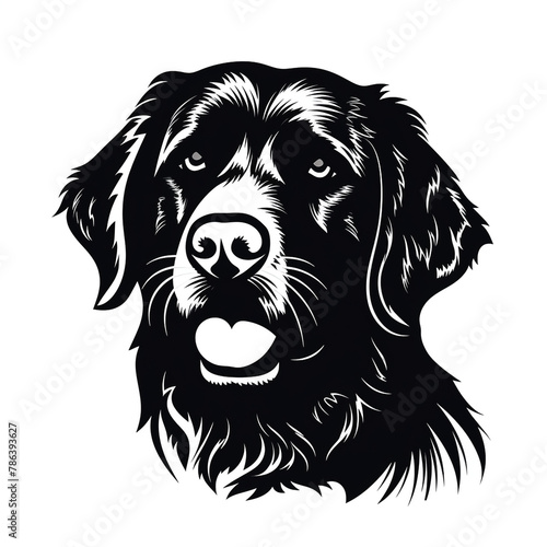Golden retriever face silhouette, solid black, illustrator, no color, white background сreated with Generative Ai © Andrii Yablonskyi