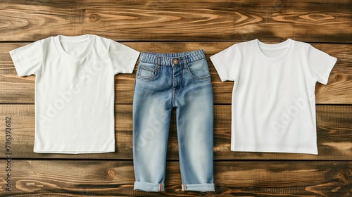 Baby, infant, children's t-shirt mockup, summer white short-sleeved t-shirt