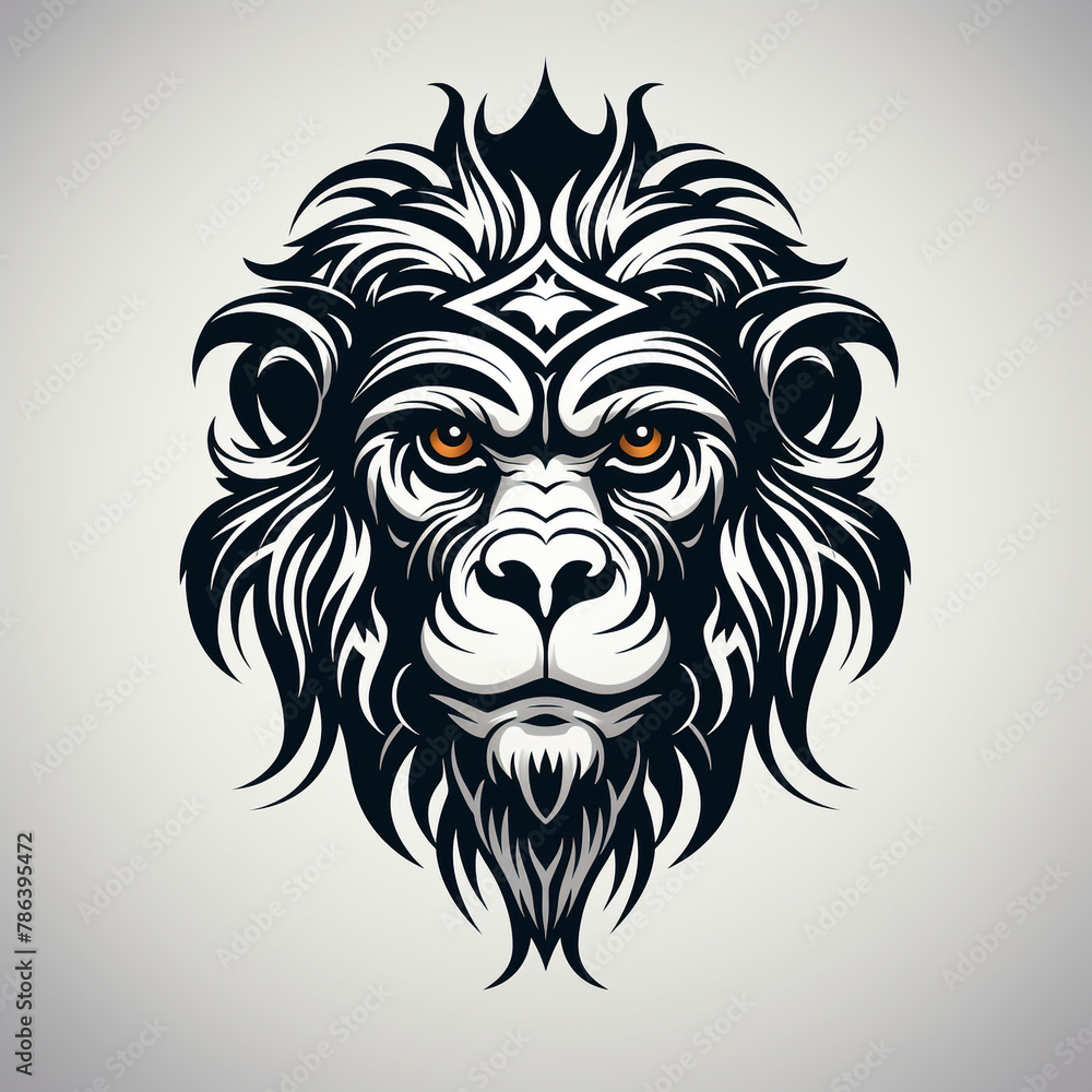 Fototapeta premium Geometric tattoo style, minimalistic continuous line design of monkey, white background сreated with Generative Ai