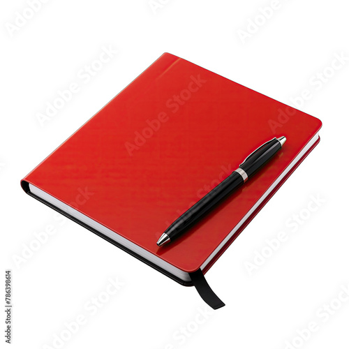 A red notebook and black pen above it isolated SVG on a transparent background