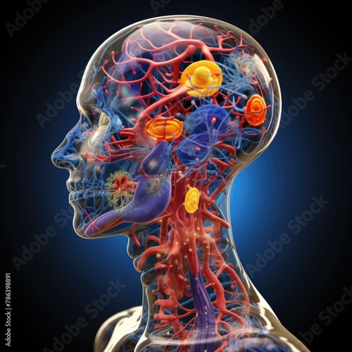 3D illustration of the human endocrine system, showcasing glands and hormone pathways, for endocrinological education