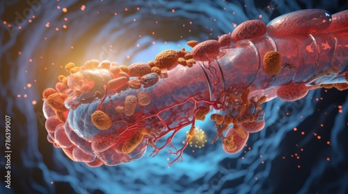 A 3D illustration of the human pancreas, detailing its role in insulin production, used in diabetes research photo