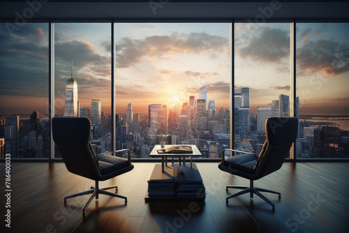Modern office interior with panoramic windows photo