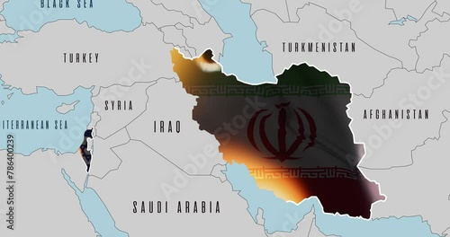 Crisis between Israel and Iran, map of states in the colors of national flags. photo