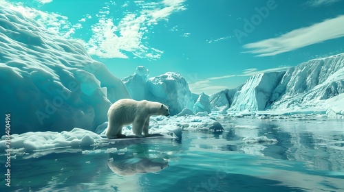 Polar Bear on Melting Glacier in Vivid Arctic Landscape Highlighting Climate Crisis © pkproject