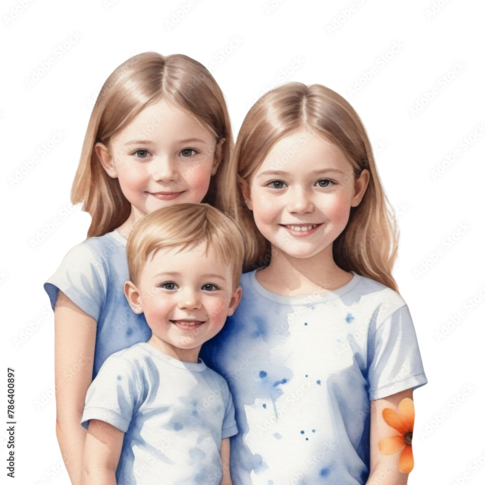 watercolor full family with flowers on Isolated transparent background png. generated with AI watercolor full family with flowers on Isolated transparent background png. generated with AI