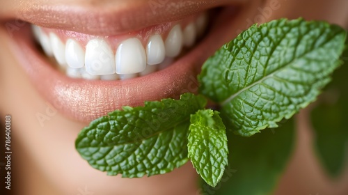 Radiant Smile with Refreshing Mint Leaf Contrast for Clean and Healthy Lifestyle