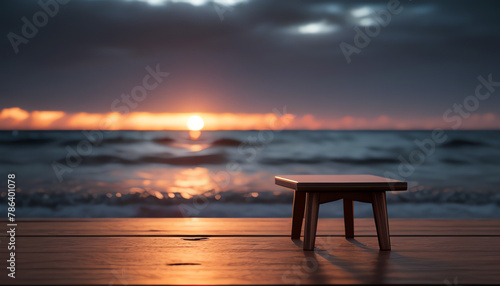 Midnight sunrise sea with empty wooden  romantic feeling