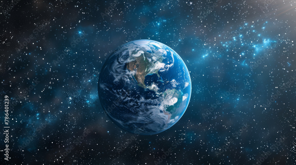 Fototapeta premium A luminous scene of the Earth against a dark blue space background, viewed from outer space