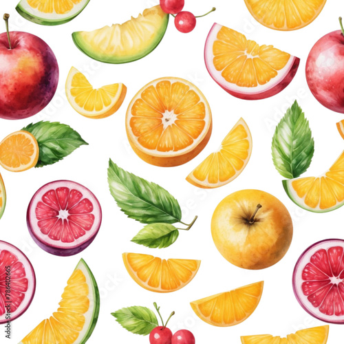 a watercolor fruits pattran background on Isolated transparent background png. generated with AI