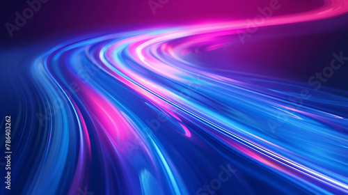 Immerse yourself in the digital realm of vibrant blue, pink, and purple curves, creating a mesmerizing light effect. AI generative artwork.