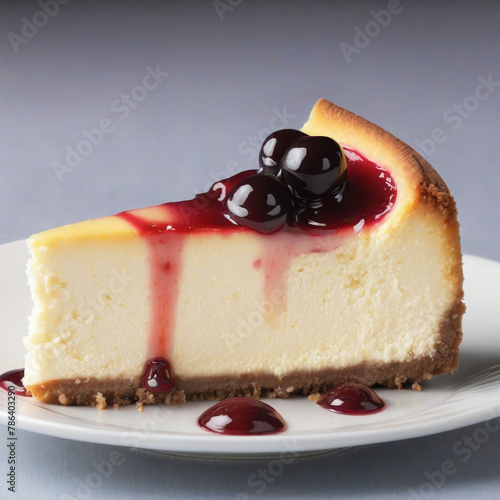 A slice of cheesecake with cherry