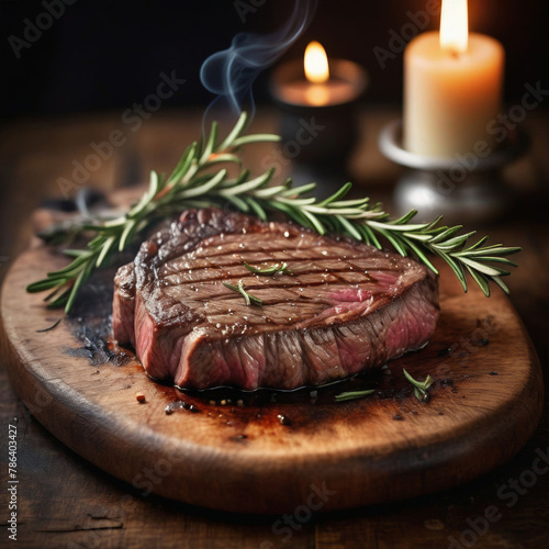 Grilled beef steak with rosemary