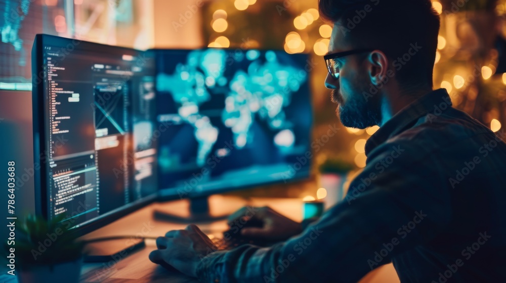 Software Developer Working Late at Night Software Developer Working Late at Night