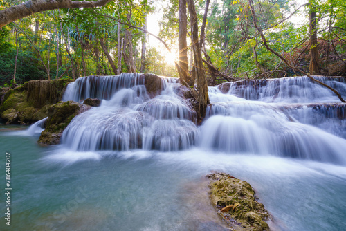wonder Waterfall in deep rain forest jungle (Huay Mae Kamin Waterfall National Park in Kanchanaburi Province, Thailand)