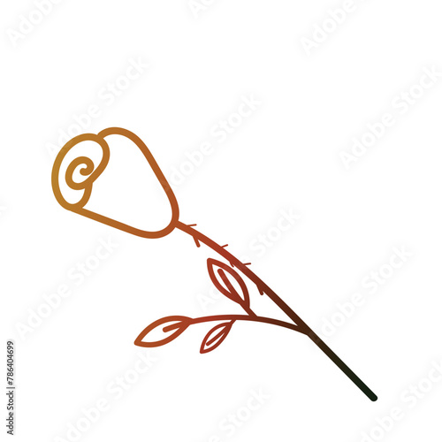 Web  Hand drawn cartoon outline illustration of a rose bud with leaves.Gradient. © Наташа Пономаренко