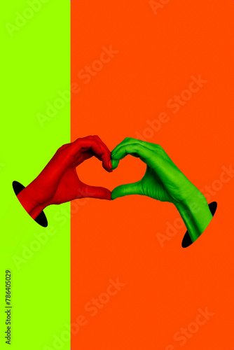 Image trend photo collage of vibrant colored silhouette man lady couple hand gesture share love show bonding love like happy relationship photo