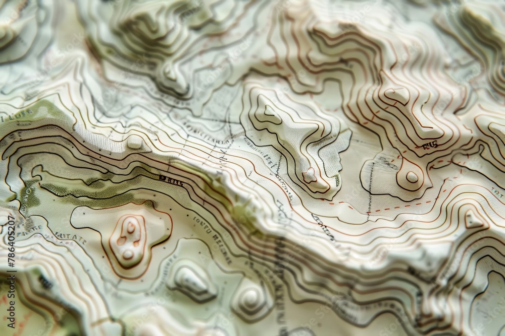 topographic contour line texture representing terrain map with hiking trails