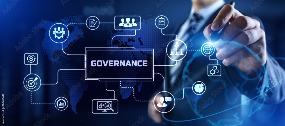 Governance ESG concept. Businessman pressing button on screen. Governance ESG concept. Businessman pressing button on screen.