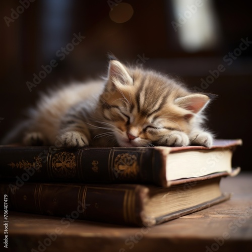 A Kitten Sleeping on an Old Book