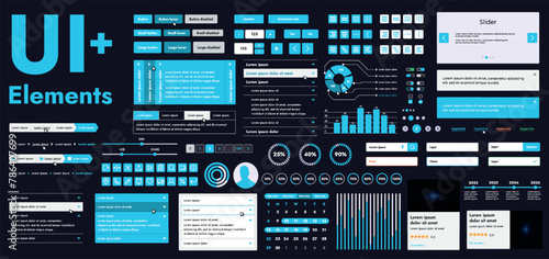 A set of modern web interface elements designed for the development and design of websites and mobile applications. Includes buttons, icons, navigation elements, slyder, forms.