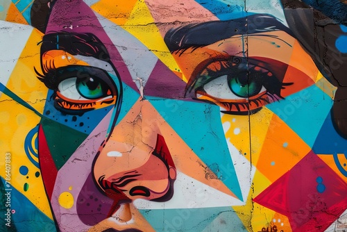 vibrant colorful street art portrait with geometric shapes and graffiti elements