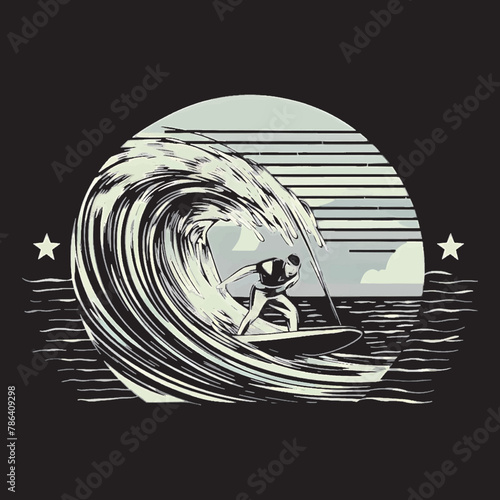 surfing water vector tshirt design and t-shirt graphics with Surfing, minimalist surfing style t shirt design.