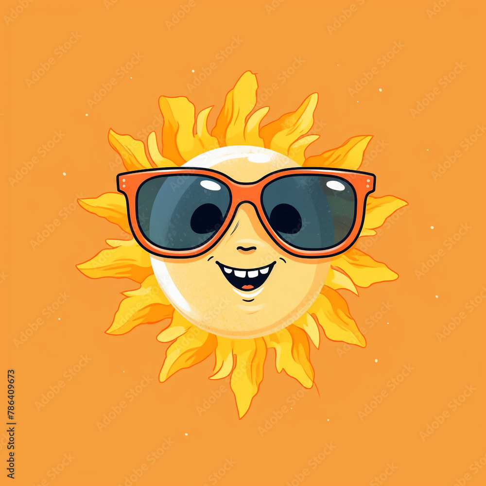 sun wearing sunglasses, simple drawing, blank expression,logo сreated with Generative Ai