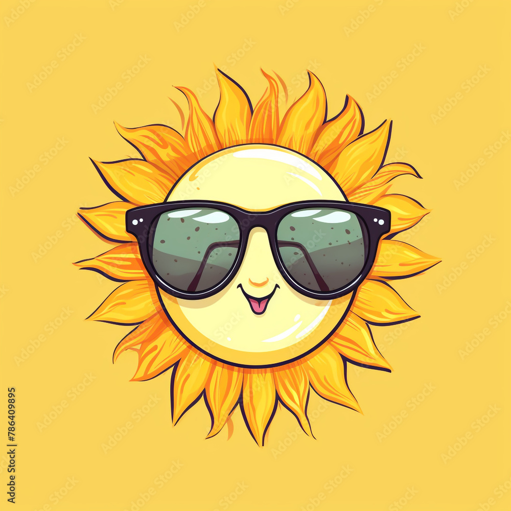 sun wearing sunglasses, simple drawing, blank expression,logo сreated with Generative Ai