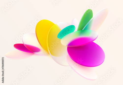 Colorful circles and ovals. Art geometric shapes in glass morphism style. Abstract vector design elements.