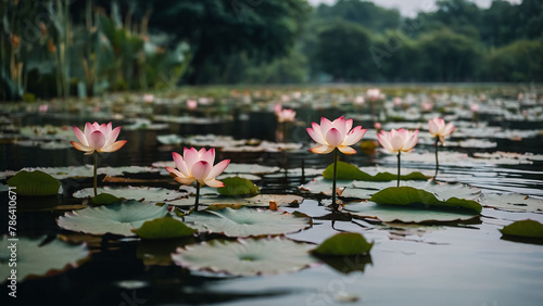 Beautiful pink lotus flower close up in pond at red lotus lake  Udonthani   