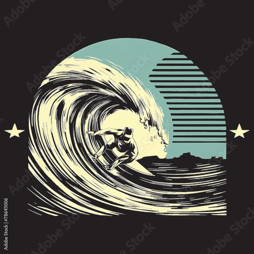 surfing water vector tshirt design and t-shirt graphics with Surfing, minimalist surfing style t shirt design.