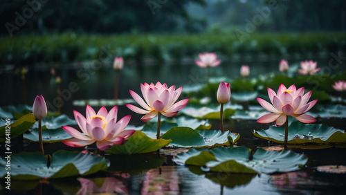 Beautiful pink lotus flower close up in pond at red lotus lake, Udonthani 