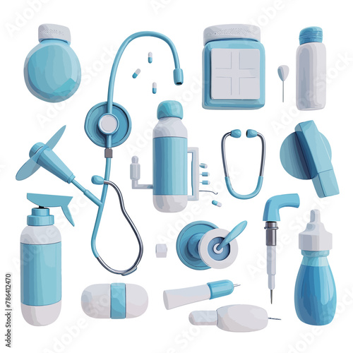 a collection of medical items including a stethoscope, earplugs