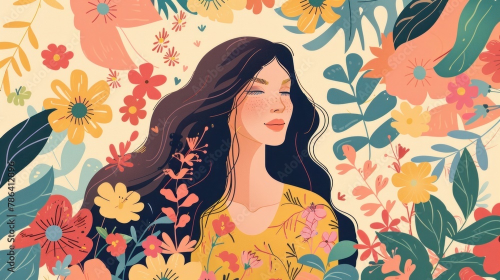 Delightful Garden Woman. Vibrant Spring Scene Delightful Garden Woman. Vibrant Spring Scene