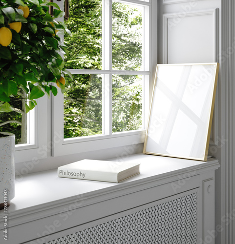 Cozy home interior with frame mockup, 3d render © artjafara