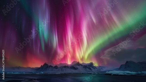 Images capturing the mesmerizing beauty of auroras  with colorful curtains of light dancing across the night sky  creating surreal and otherworldly landscapes