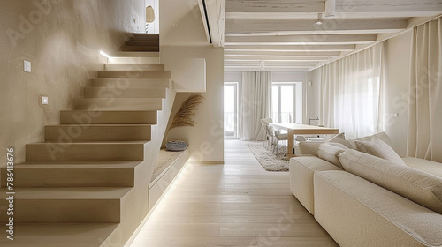 Scandinavian beige staircase complementing a cozy and inviting interior.