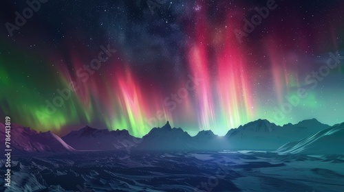 natural phenomenon of auroras, caused by the interaction of solar particles with the Earth's magnetic field, resulting in luminous displays of green, red, purple © kwanchaift