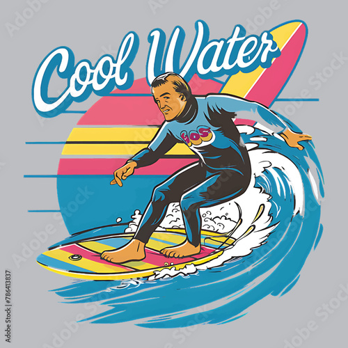surfing water vector tshirt design and t-shirt graphics with Surfing, minimalist surfing style t shirt design.